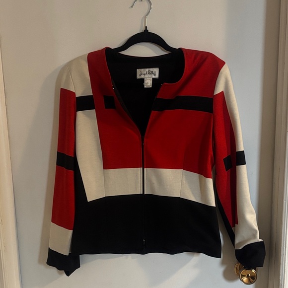 Joseph Ribkoff Red and Black Colorblock Jacket - Picture 4 of 5